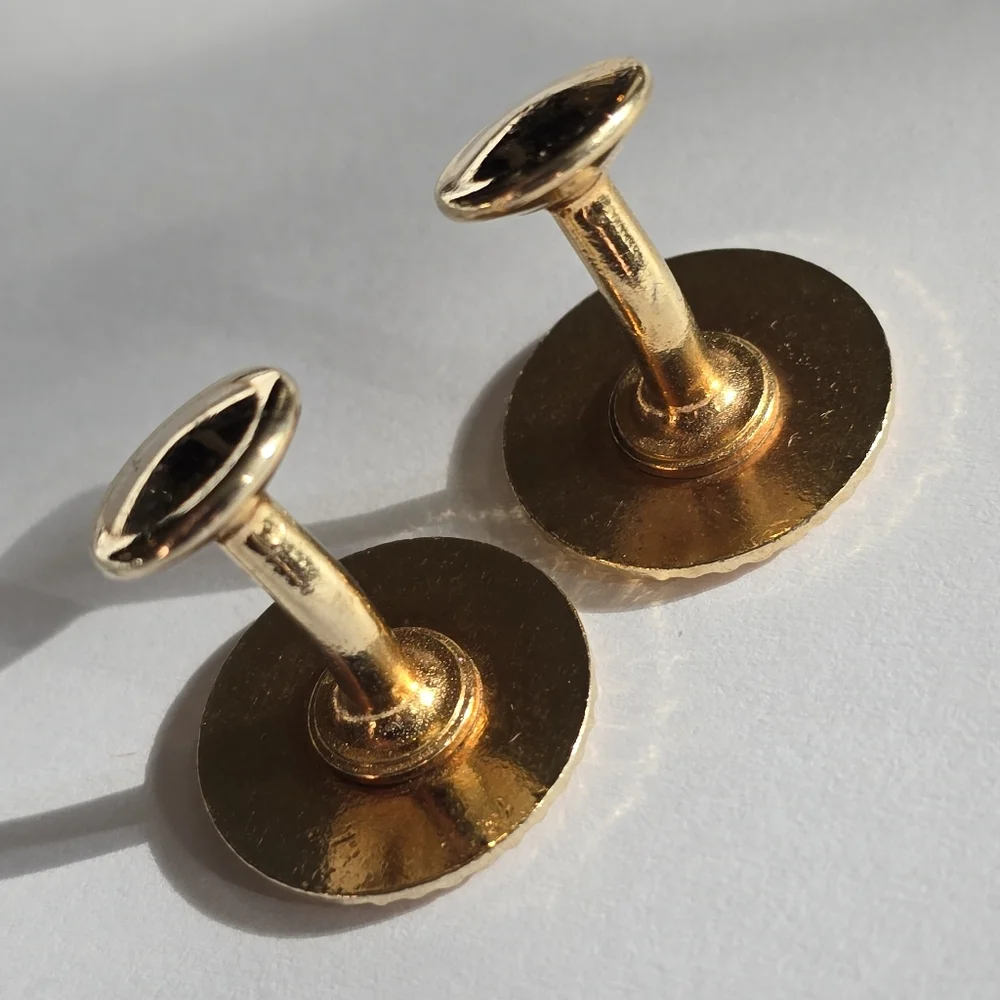 Vintage cuff links yellow brown enamel gold tone round circle formal